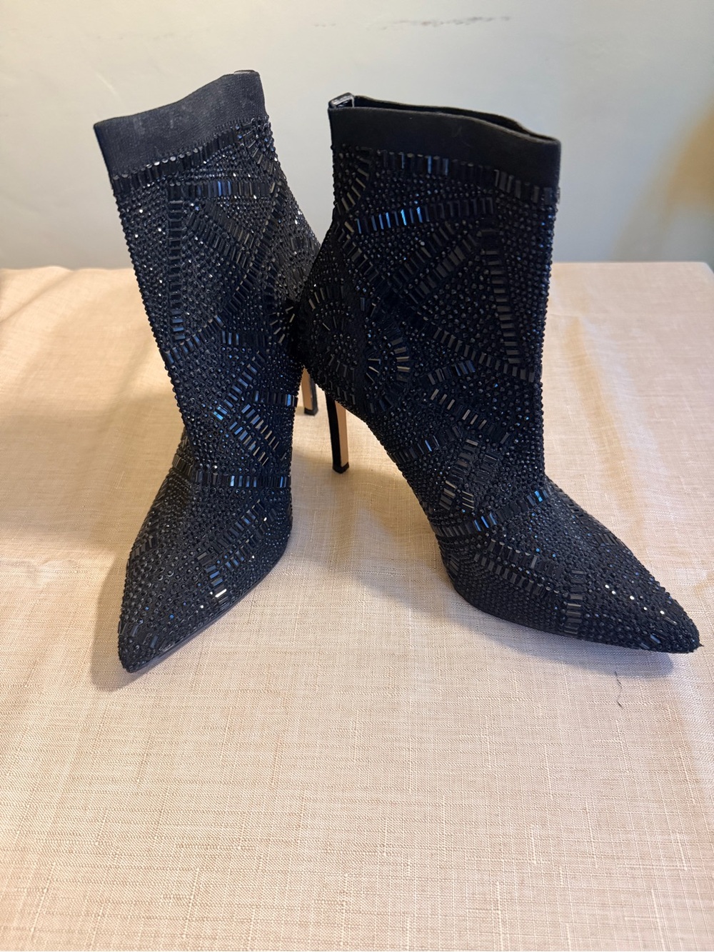 Thalia Sodi Black Beaded Pointed-Toe Stiletto Booties